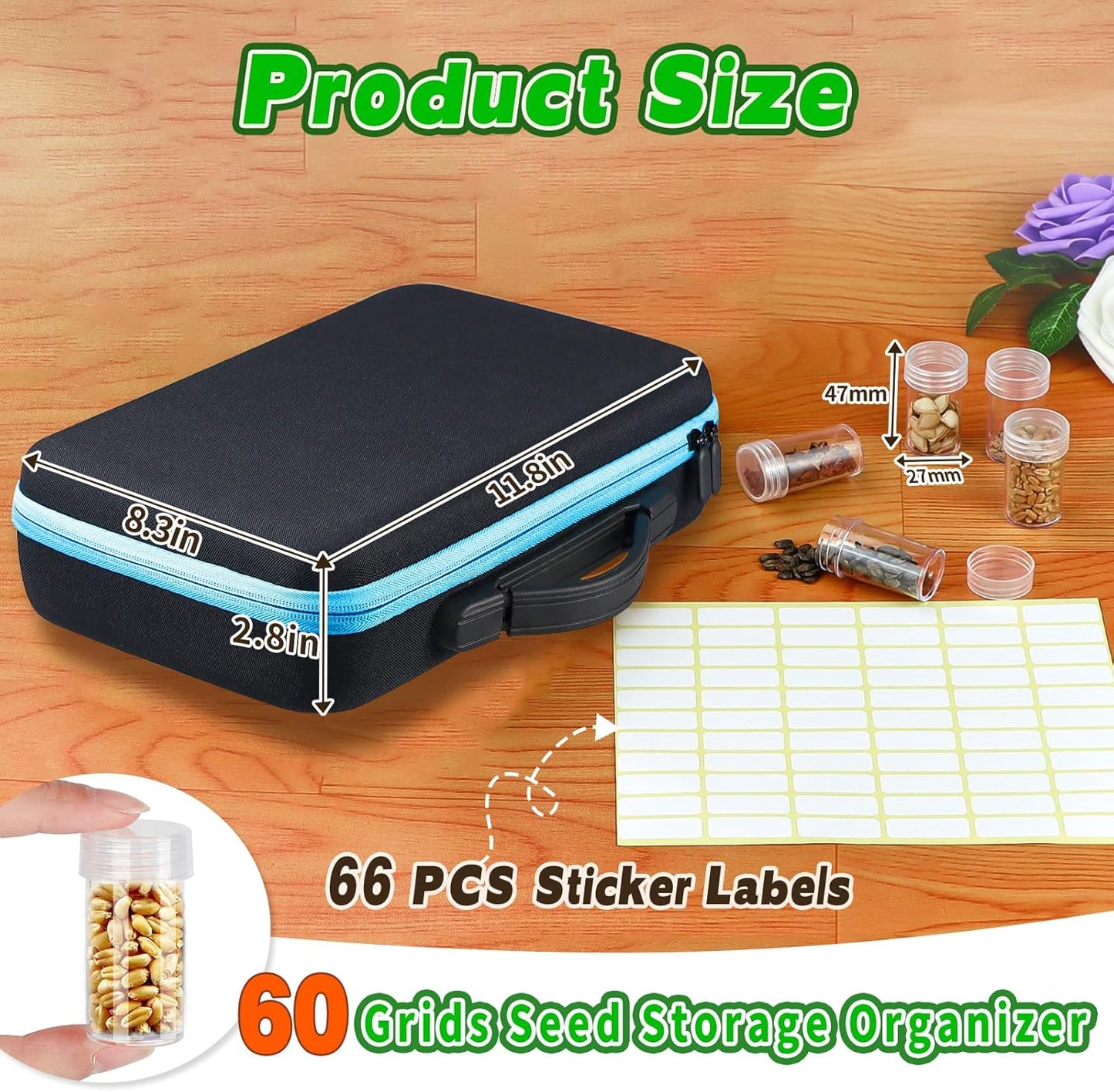 60 Slot Seed Storage Organizer with Label Stickers, Gardening Supplies and Organizers